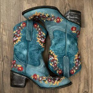 Old Gringo Leather Cowboy Boots ~ Blue w/ Embroidered flowers, Womens size 6.5